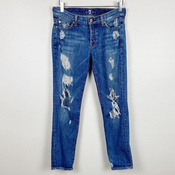 7 FOR ALL MANKIND | Josefina  Skinny Boyfriend Distressed Jeans 23 - Picture 1 of 8